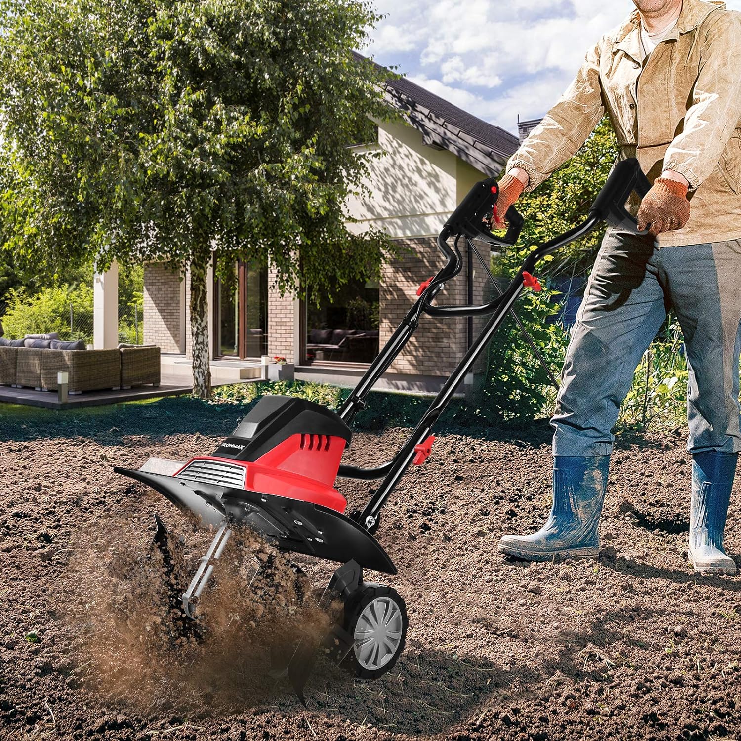 COSTWAY Electric Tiller 1500W Working Depth 22CM Width 43CM with Foldable Handle and Adjustable Wheels 6 Blades for Gardening and Weeding collection | LIDL