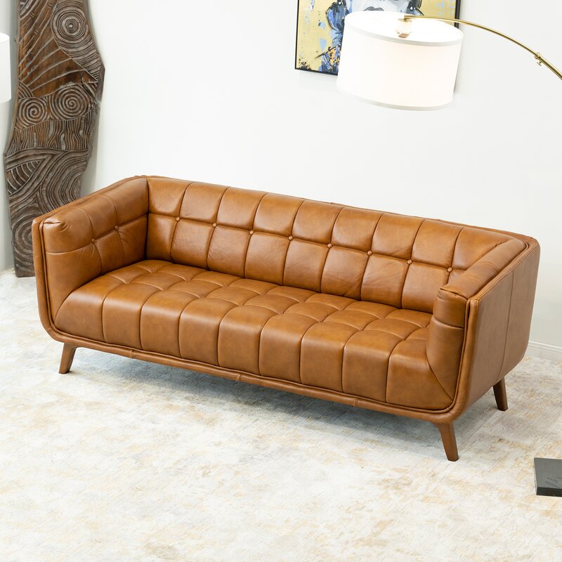 Ardrie 86'' Genuine Leather Flared Arm Sofa collection | LIDL