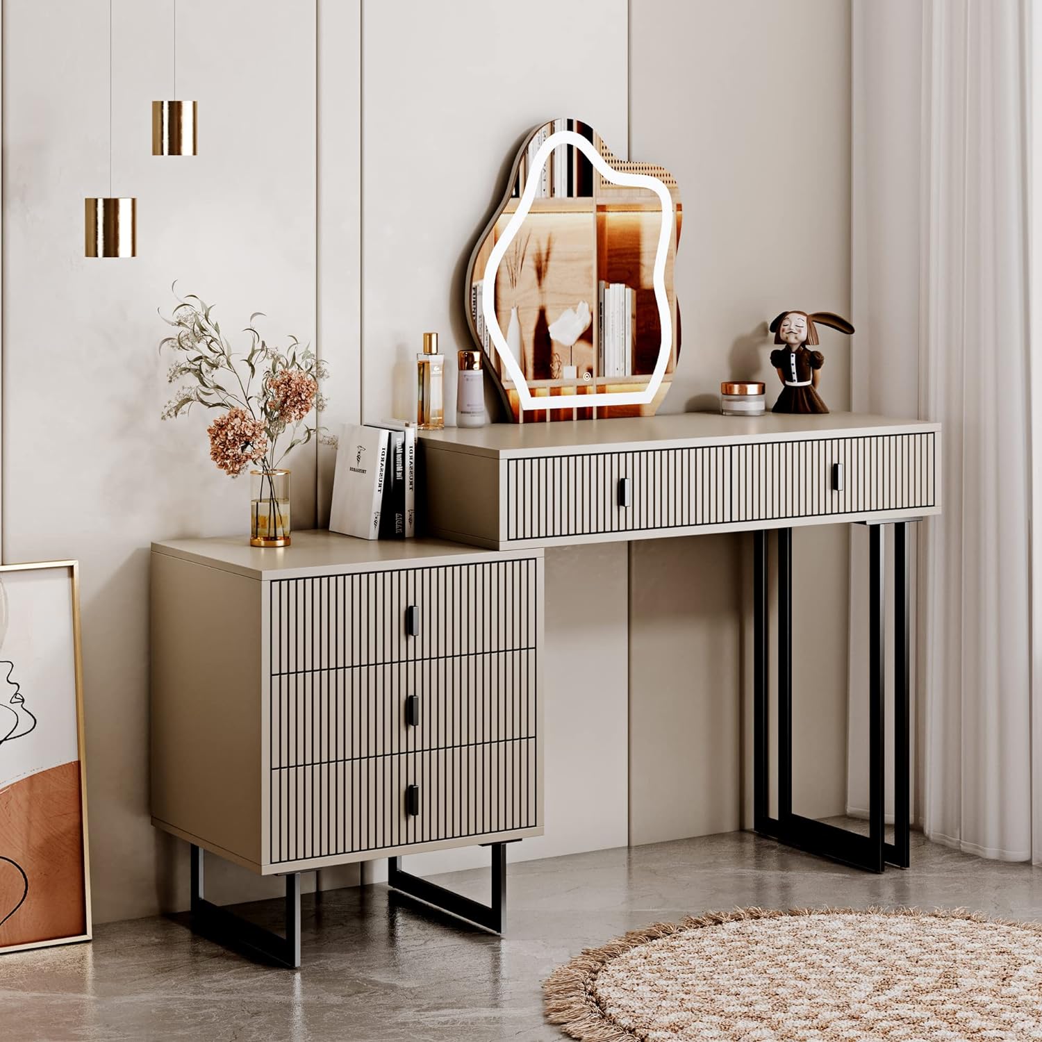 leejdn Dresser with 3 Color Touch Screen Dimming Mirror. Modern Makeup Dresser with Adjustable Cabinets and 4 Sliding Drawers. Powder Room. Bedroom Dresser Set collection | LIDL