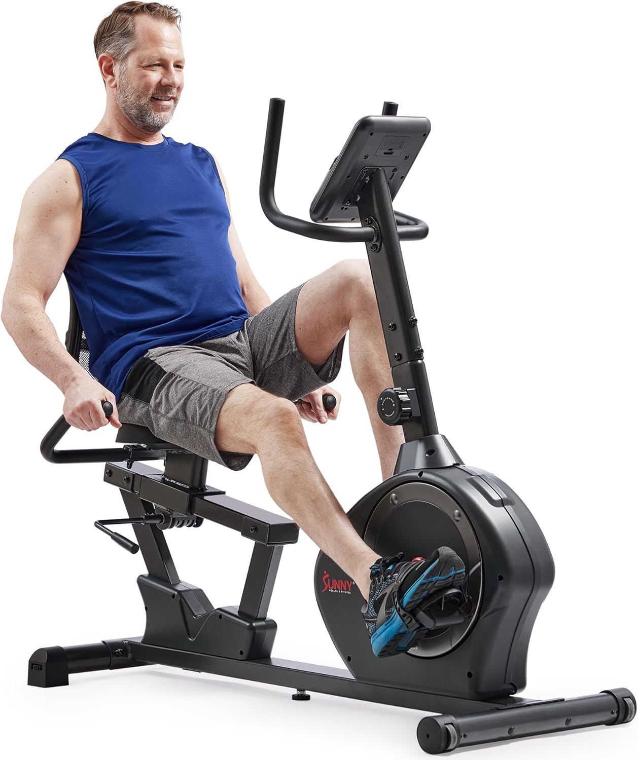 Sunny Health & Fitness Smart Heavy-Duty Recumbent Bike w/Wide Cushioned Seat & Back. Indoor Cycling Machine for Adult/Seniors Home Exercise. Free SunnyFit App Connect. Optional Workout Training Bands collection | LIDL