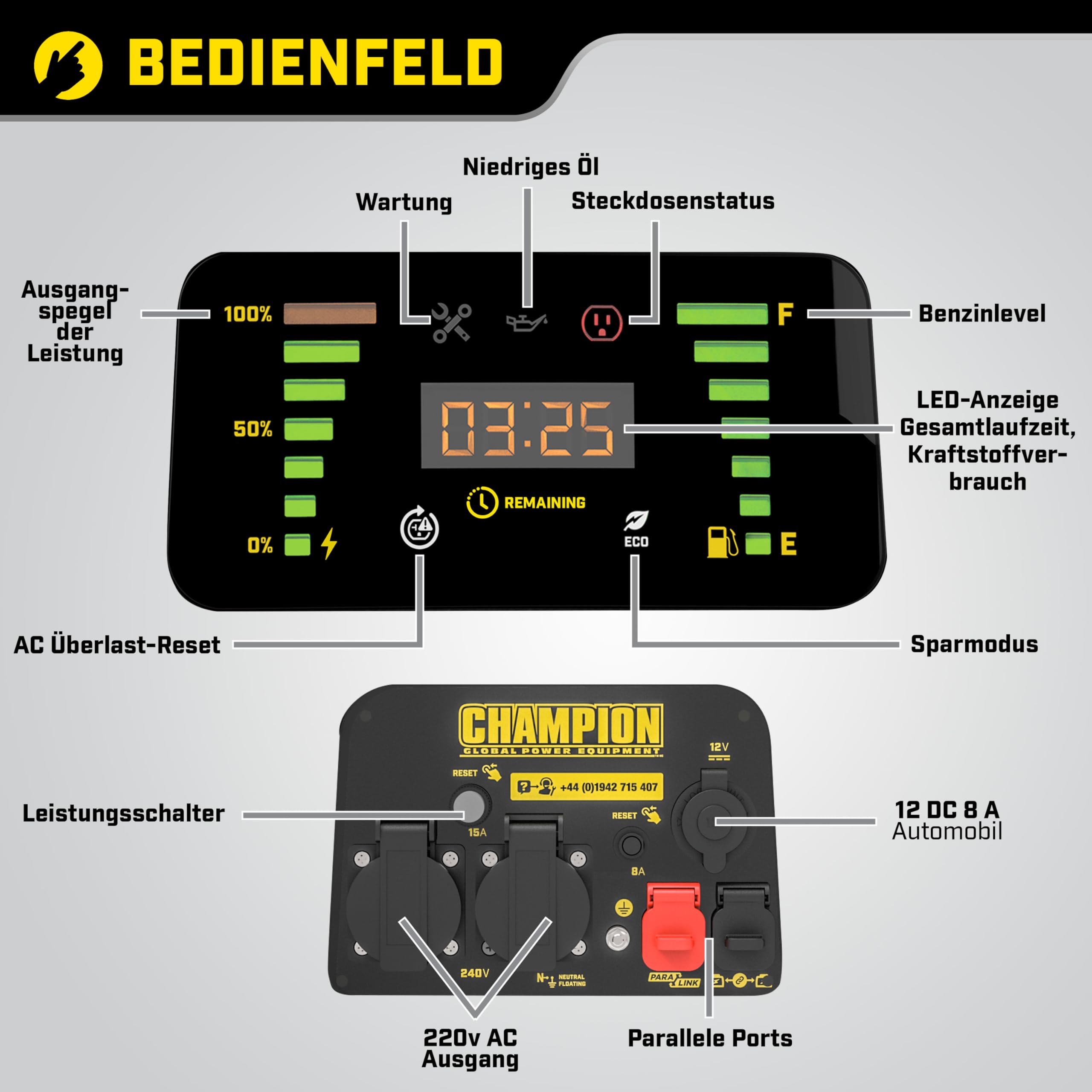 Champion Power Equipment Petrol + Gas Power Generator (2000 Watt. Power Inverter. Generator with LED Display. Dual Fuel. Extremely Quiet) 8200i-E-DF-EU. Yellow collection | LIDL
