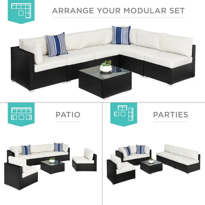 7-Piece Modular Wicker Sectional Conversation Set w/ 2 Pillows. Cover collection | LIDL