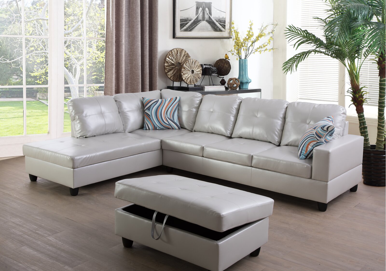 Wilhelmine 103.5 Wide Faux Leather Sofa & Chaise With Ottoman collection | LIDL