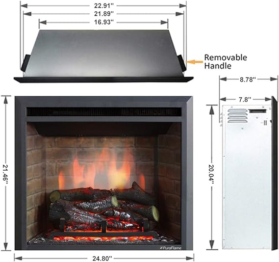 PuraFlame Western Electric Fireplace Insert with Fire Crackling Sound. Remote Control. 750/1500W. Black. 22 53/64 Inches Wide. 20 3/64 Inches High collection | LIDL