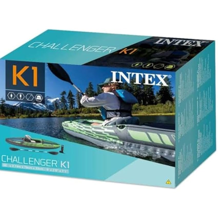 Intex Challenger Kayak. Man Inflatable Canoe with Aluminum Oars and Hand Pump collection | LIDL