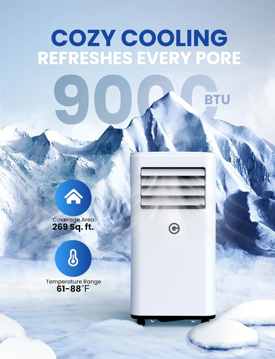 Air Conditioning Unit Portable Air Conditioner 9000 BTU 4-in-1 Dehumidifier. Cooling Fan with 2 Speeds. Digital Display & Remote Control. Window Kit. 24 Hour Timer for Room Up to 269sq.ft collection | LIDL