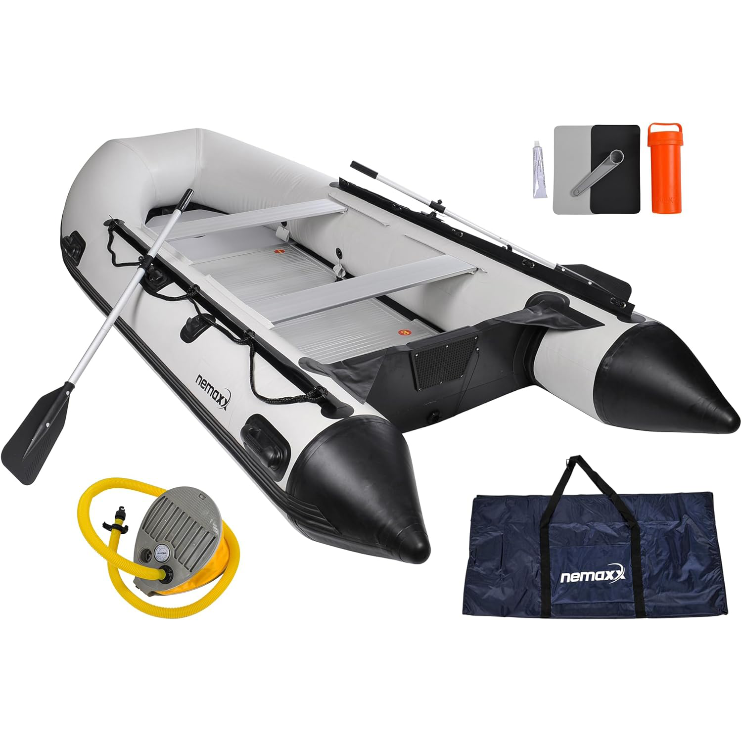 NEMAXX® Bateaux pneumatiques professionnels[INCL. 2 PAGAIES. SAC+POMPE À AIR] – Bateaux gonflables à rames – Bateaux de pêche. bateaux pneumatiques – Pour 2.5.7 personnes (Longueur: 230cm.330cm.380cm) collection | LIDL