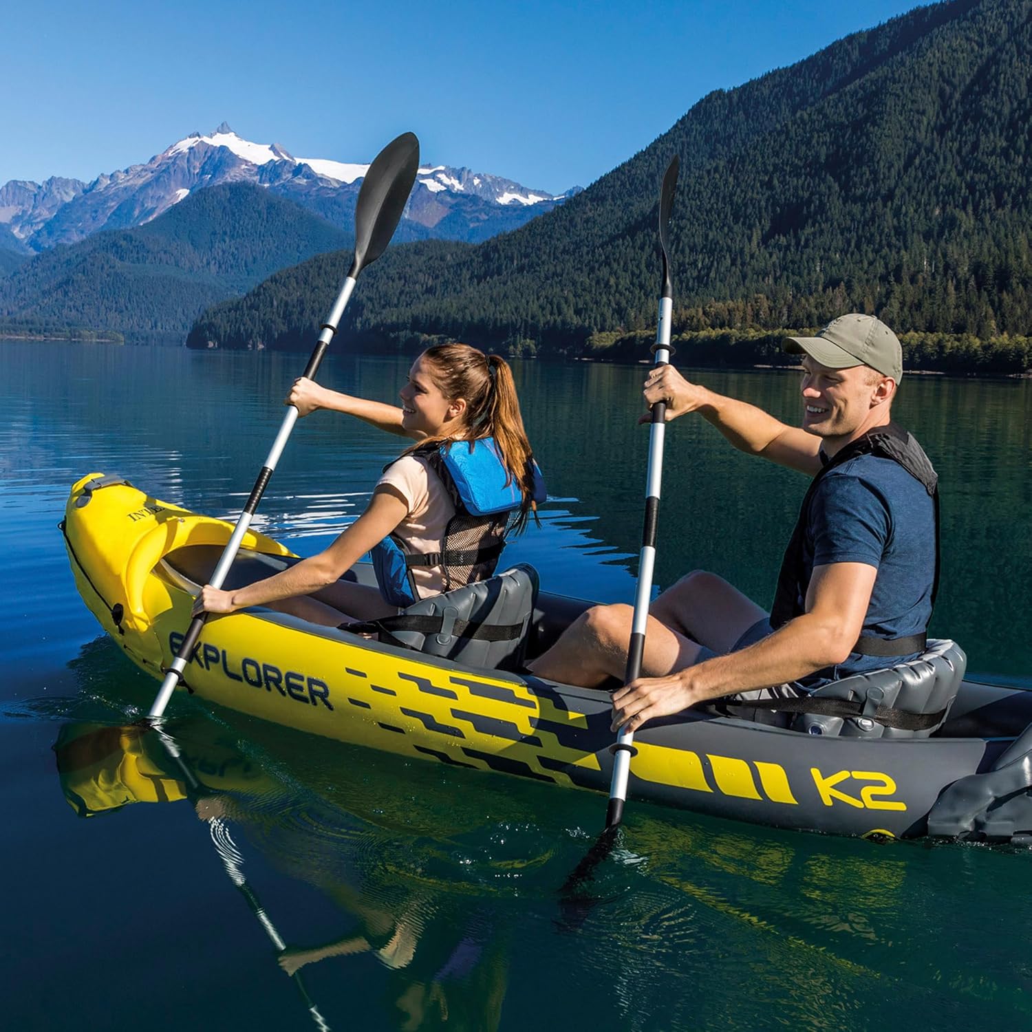 Intex Explorer K2 Kayak. 2-Person Inflatable Kayak Set with Aluminum Oars and High Output Air Pump collection | LIDL