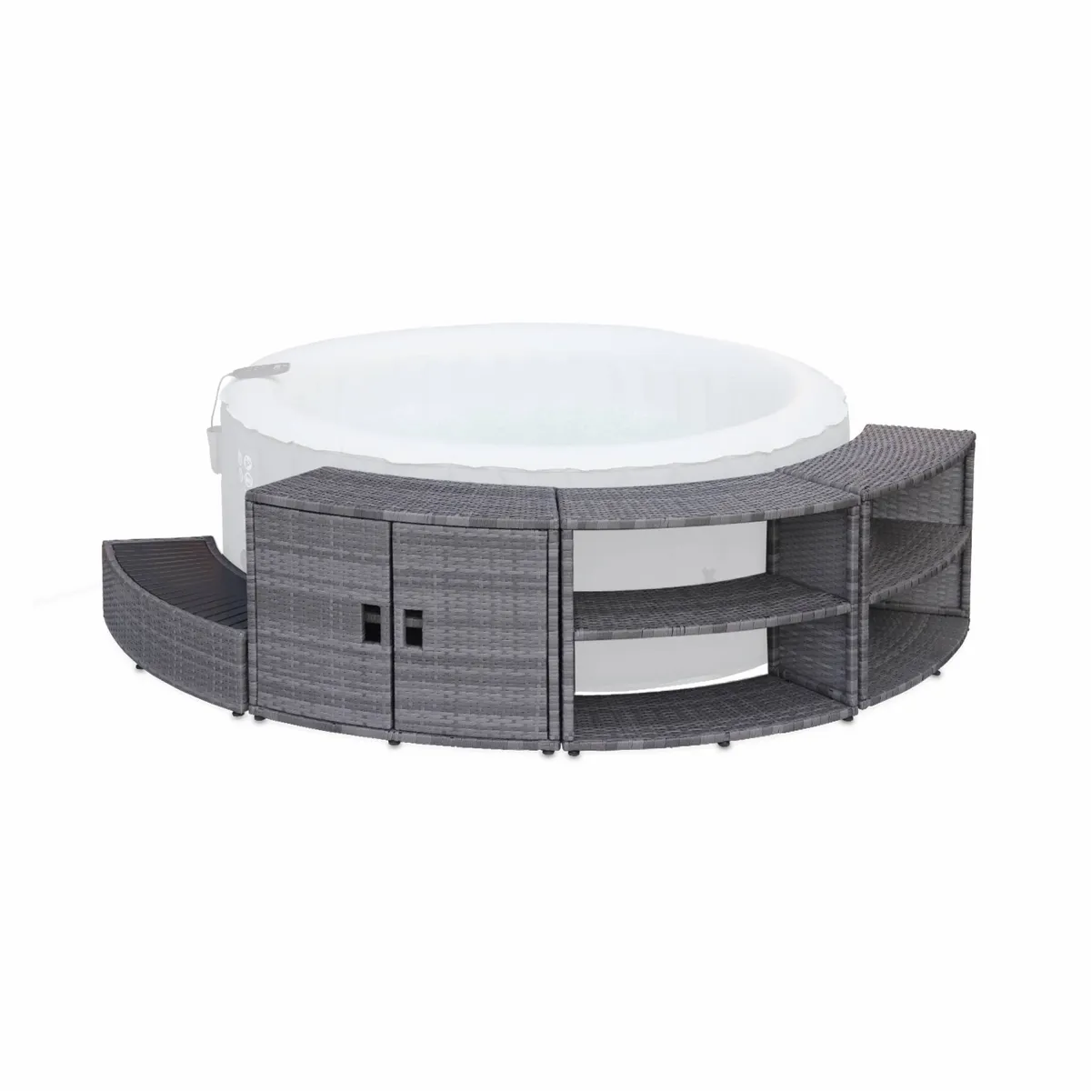 Cadre pour spa. contour en résine tressée grise pour spa rond avec armoire étagères et marche pieds collection | LIDL