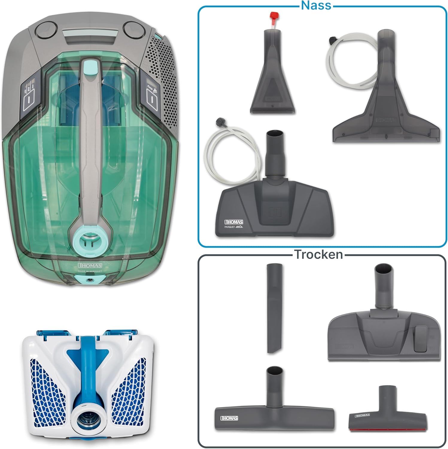 Thomas Multi Clean X10 Parquet Cylinder 6L 1700W Green.Grey - vacuum cleaners (Cylinder. Dry&Wet. Home. Carpet. Hard floor. Green. Grey. Stainless steel) collection | LIDL