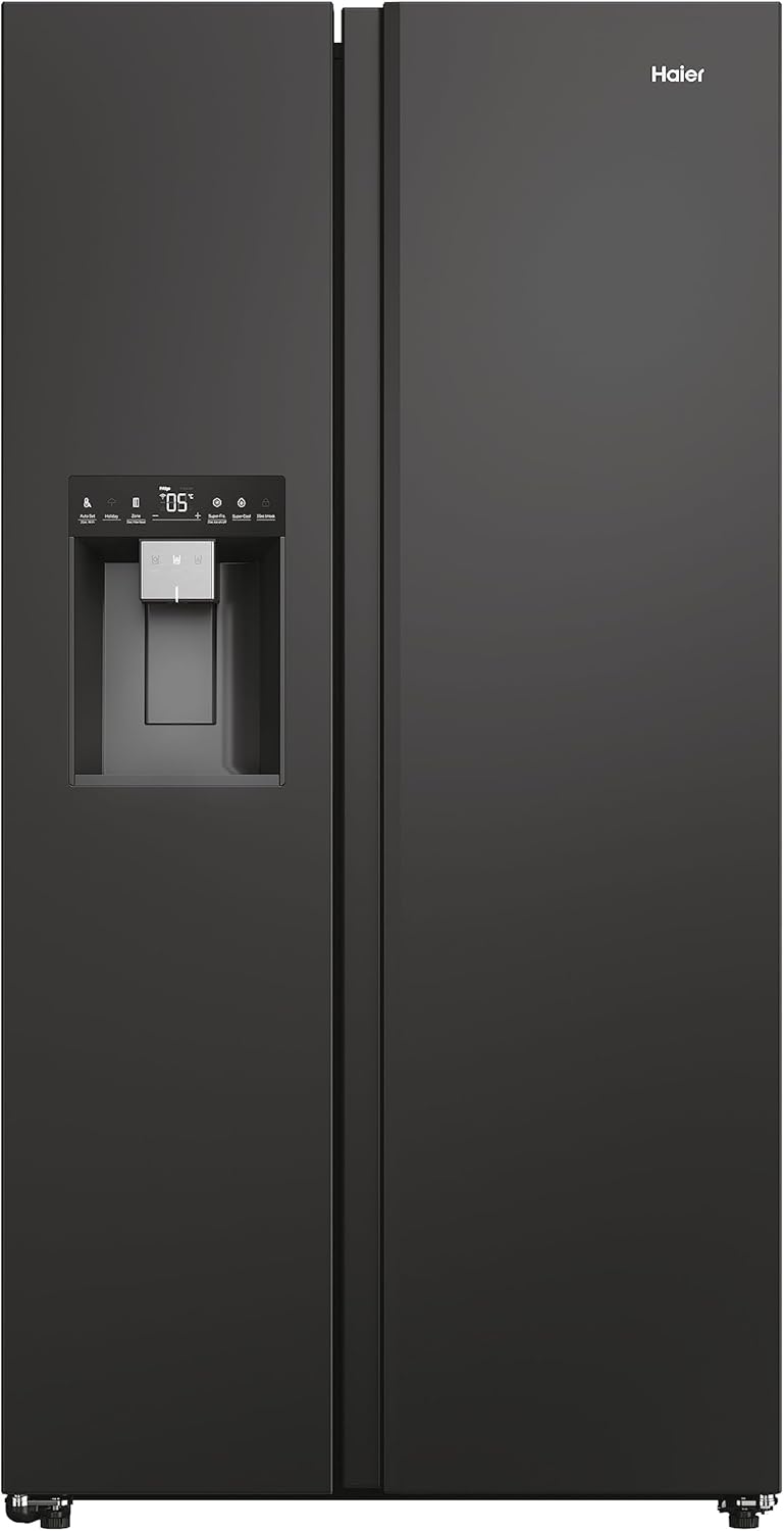 Haier HSW59F18EIPT American Style Fridge 601L Total Capacity Freezer with Water and Ice Dispenser. Black. E Rated [Energy Class E] collection | LIDL