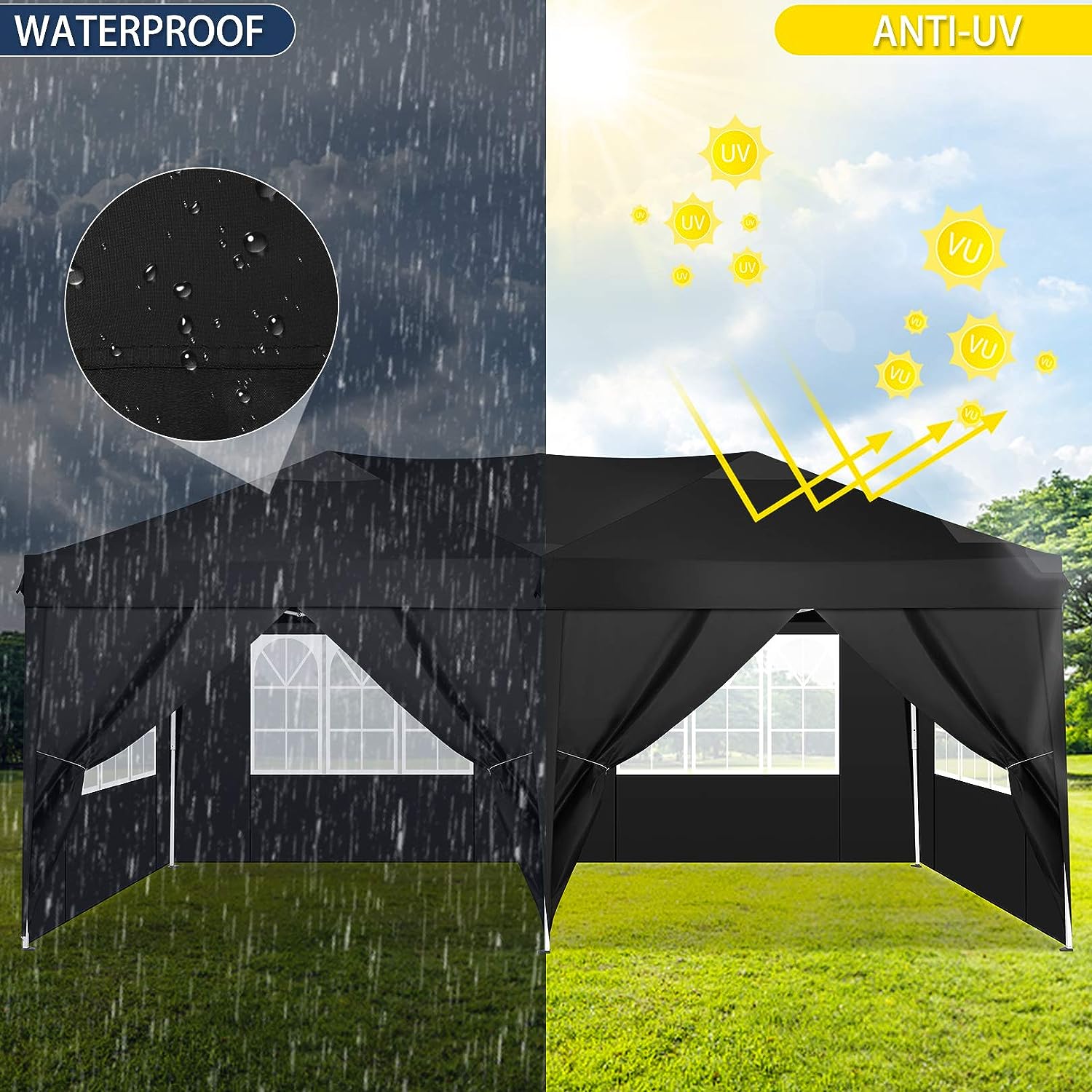 TOOLUCK Folding Gazebo Waterproof Stable Popup Foldable Gazebo Anti-UV Garden Gazebo with 6 Side Panels collection | LIDL