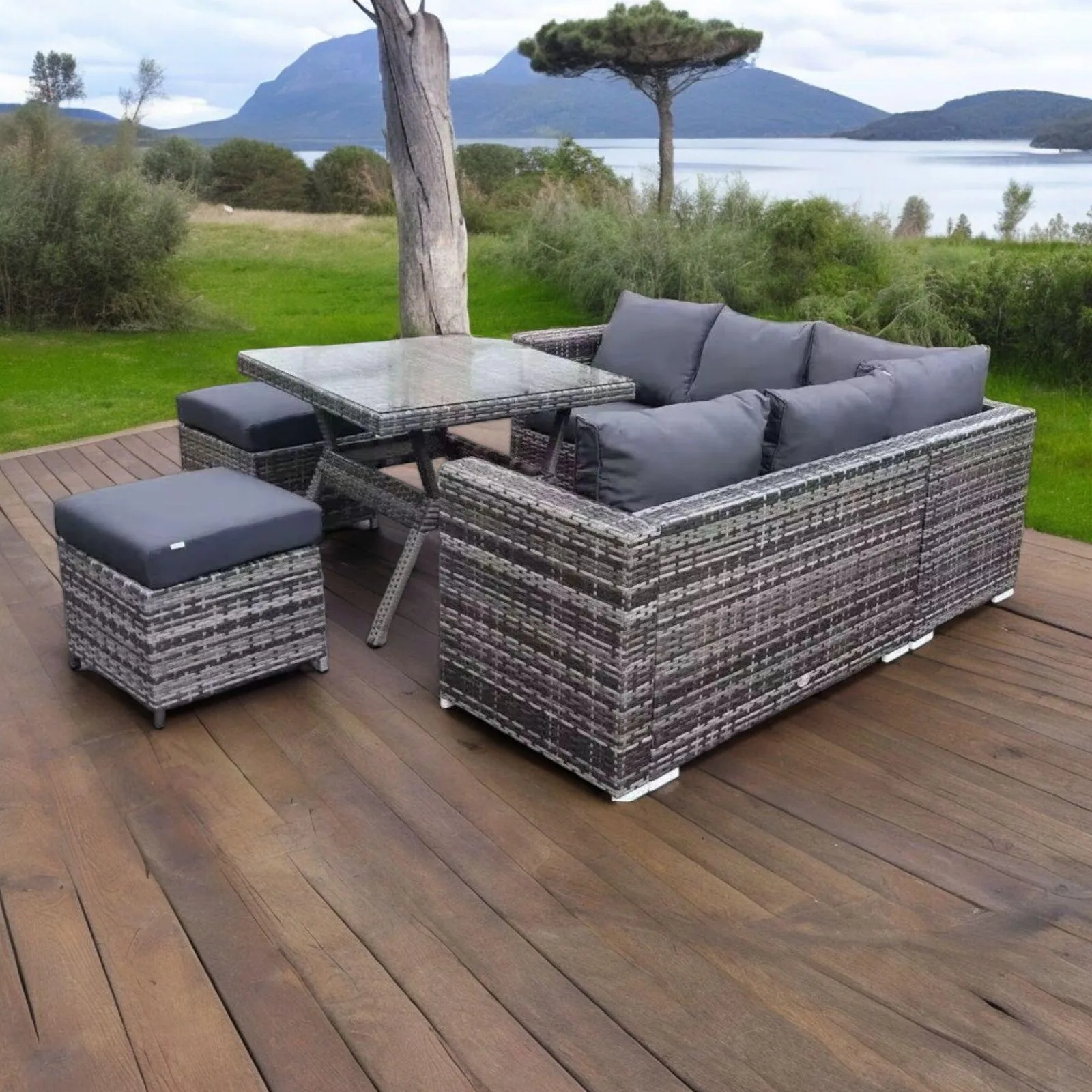 Wooden Twist Terrace Modular Design Weather Resistant Wicker Conversation Rattan & Steel 5 Pieces Outdoor Furniture Set With Six Cushions collection | LIDL