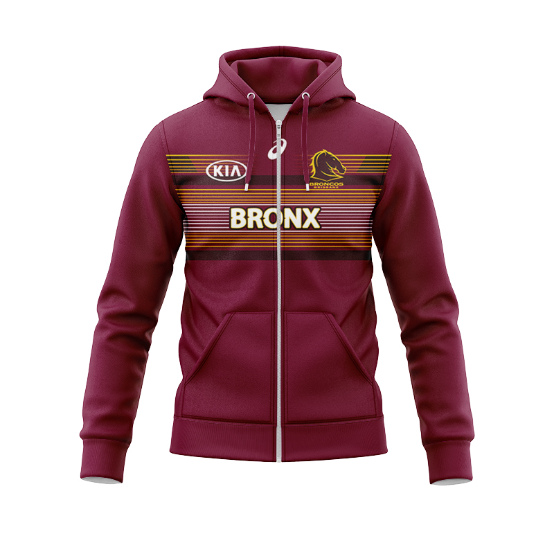 NRL Brisbane Broncos 2024 Warm Up Zipper Hoodie