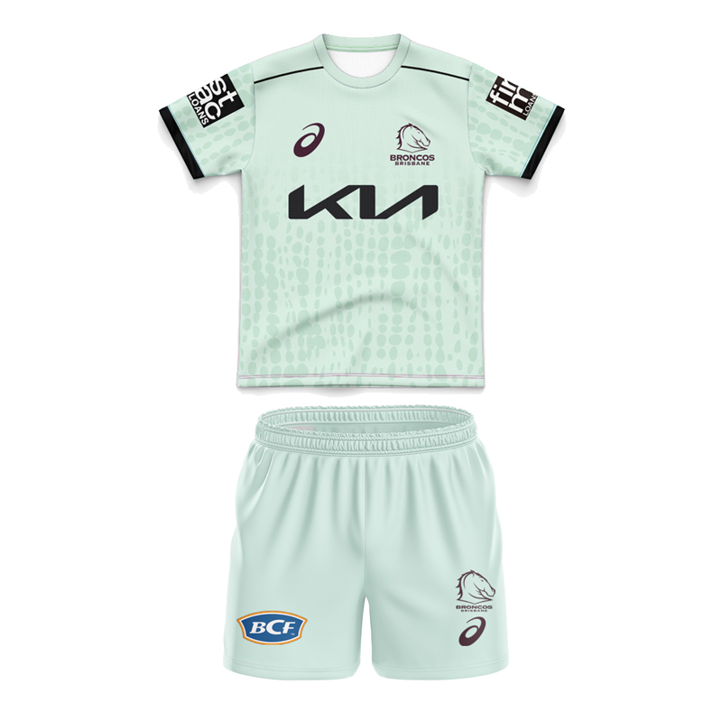 Kid's NRL Brisbane Broncos 2025 Mint Training Jersey+Shorts