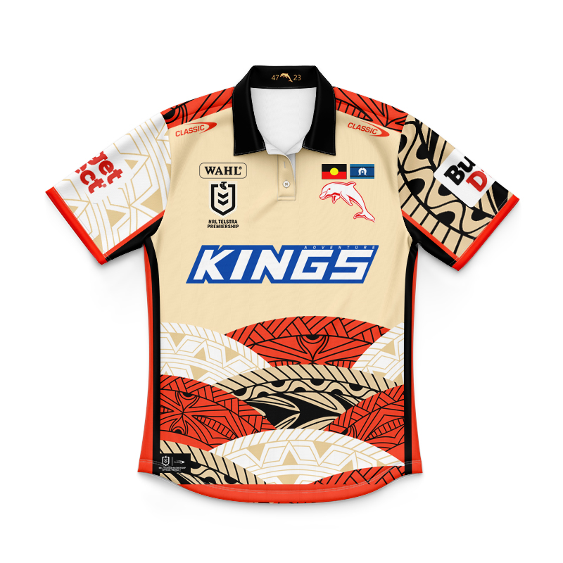 Kid's NRL Dolphins 2025 Indigenous Polo Shirt