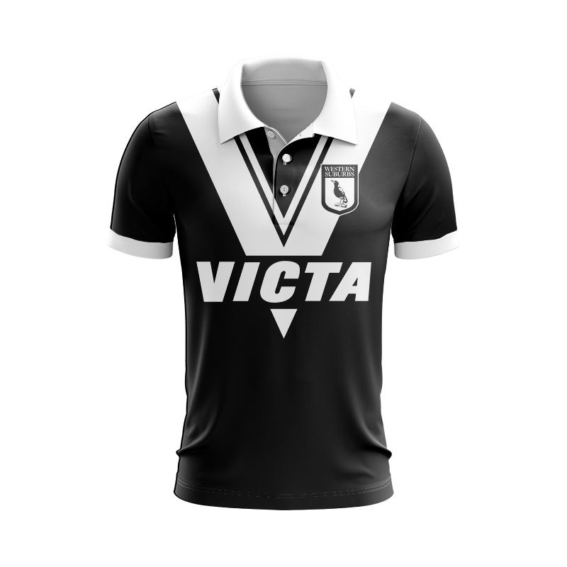 Western Suburbs Magpies 1978 Black Retro Polo Shirt