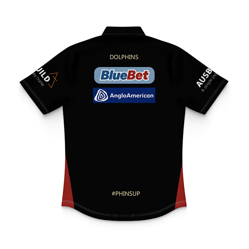 Kid's NRL Dolphins 2024 Black Training Polo Shirt