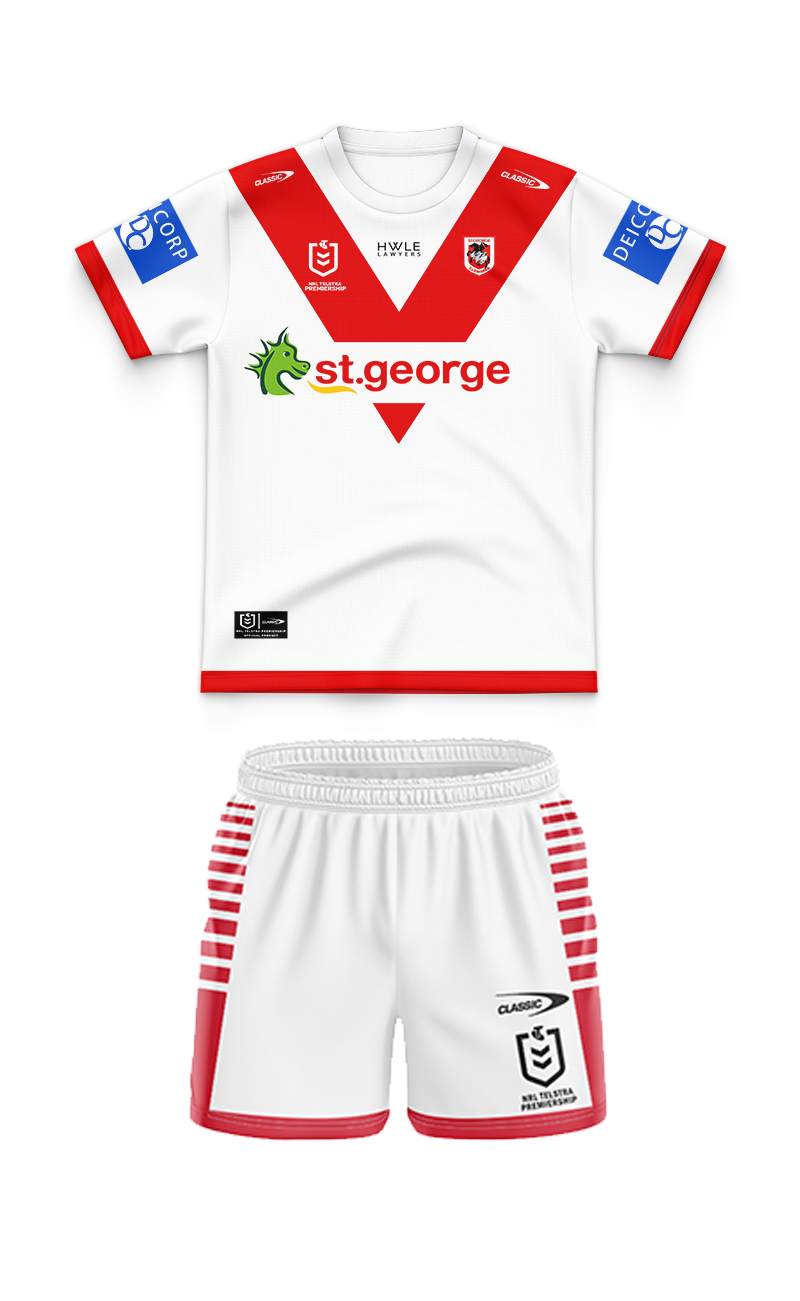 Kid's NRL St George Illawarra Dragons 2024 Home Jersey+Shorts