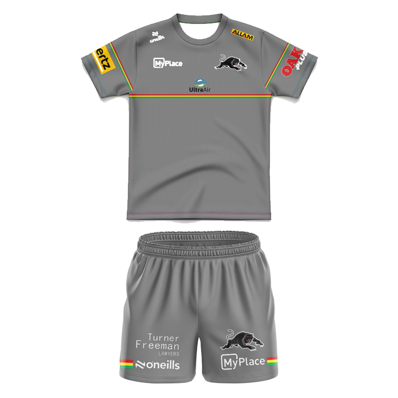 Kid's NRL Penrith Panthers 2025 Grey Training Jersey+Shorts