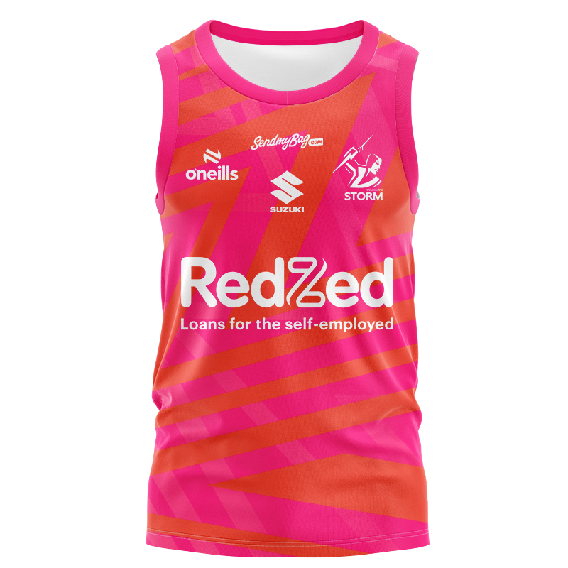 NRL Melbourne Storm 2025 Orange Warm Up Singlet