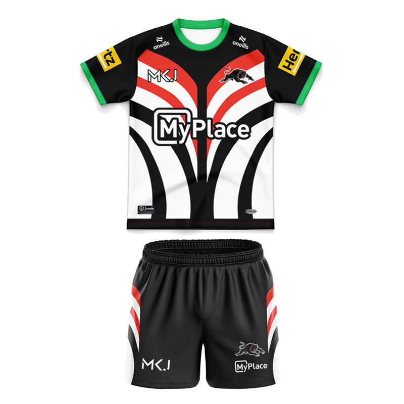 Kid's NRL Penrith Panthers 2025 Warm Up Jersey+Shorts