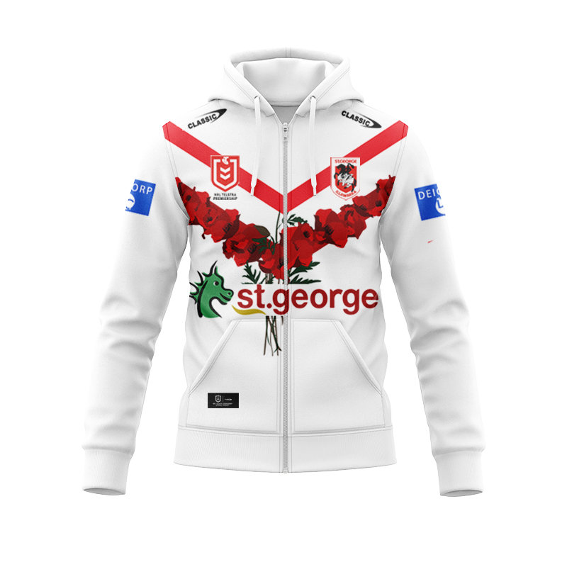 NRL St George Illawarra Dragons 2024 ANZAC Commemorative Zipper Hoodie
