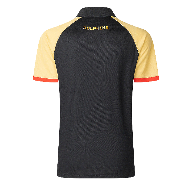 NRL Dolphins 2025 Black Players Media Polo Shirt