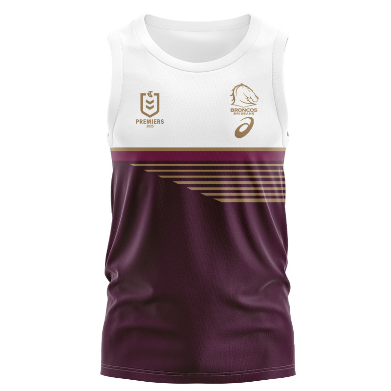 NRL Brisbane Broncos 2025 Premiers Gold Logo Singlet