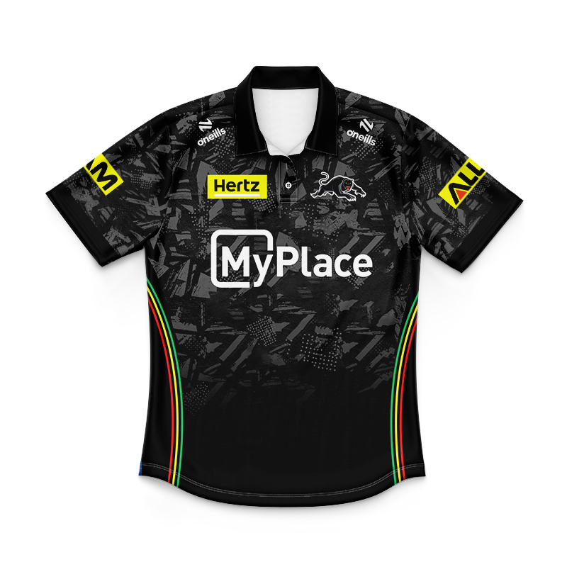 Kid's NRL Penrith Panthers 2024 Black Training Polo Shirt