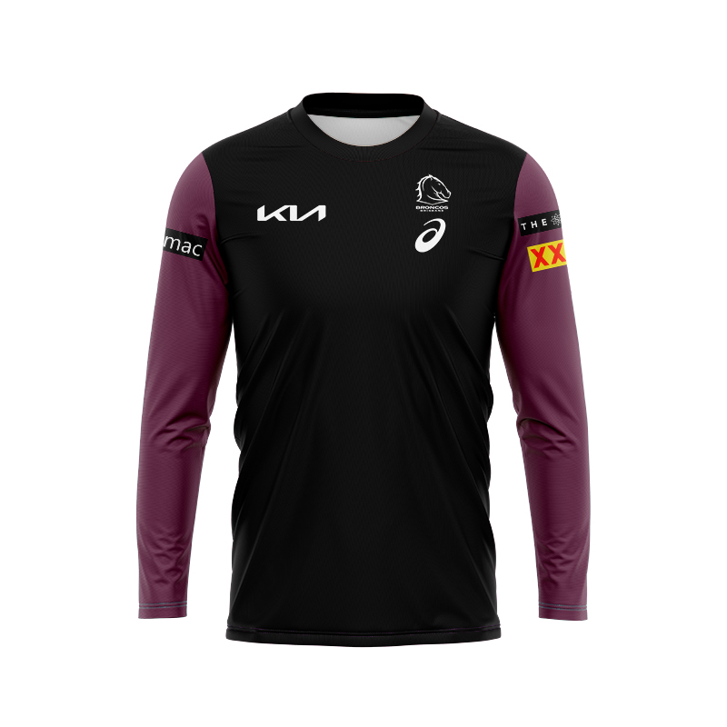 NRL Brisbane Broncos 2024 Long Sleeve Black Training Jersey