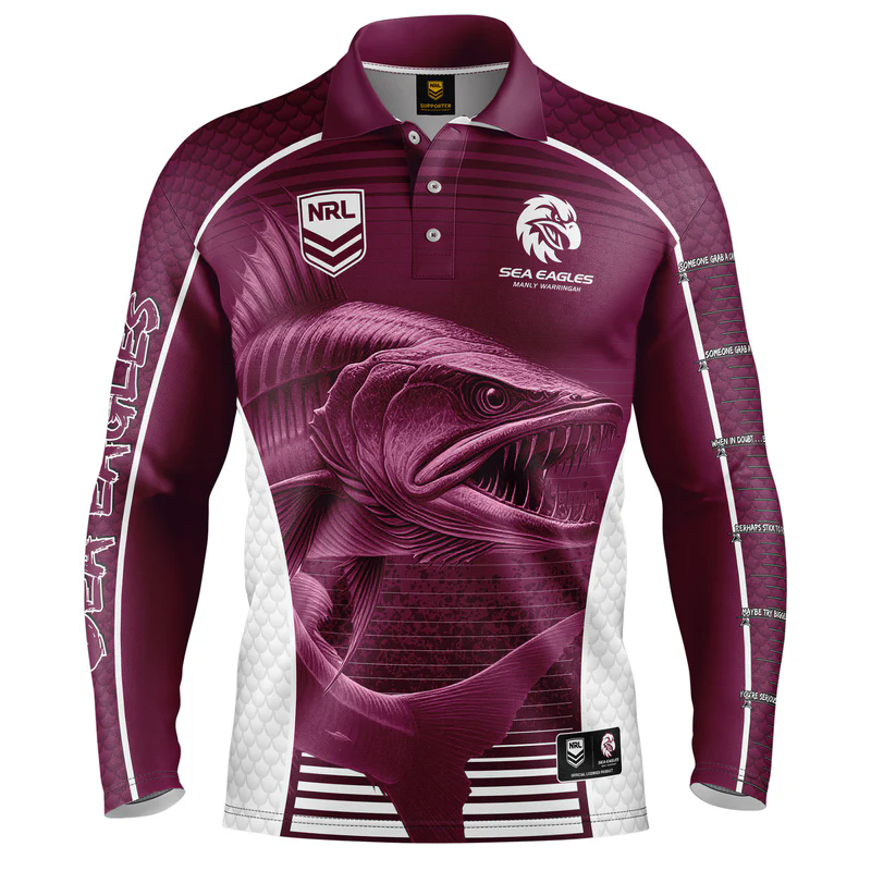 NRL Manly Warringah Sea Eagles 2025 Barracuda Fishing Shirt