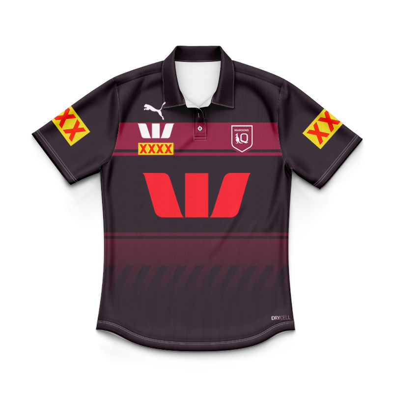 Kid's NRL QLD Maroons 2025 Dark Training Polo Shirt