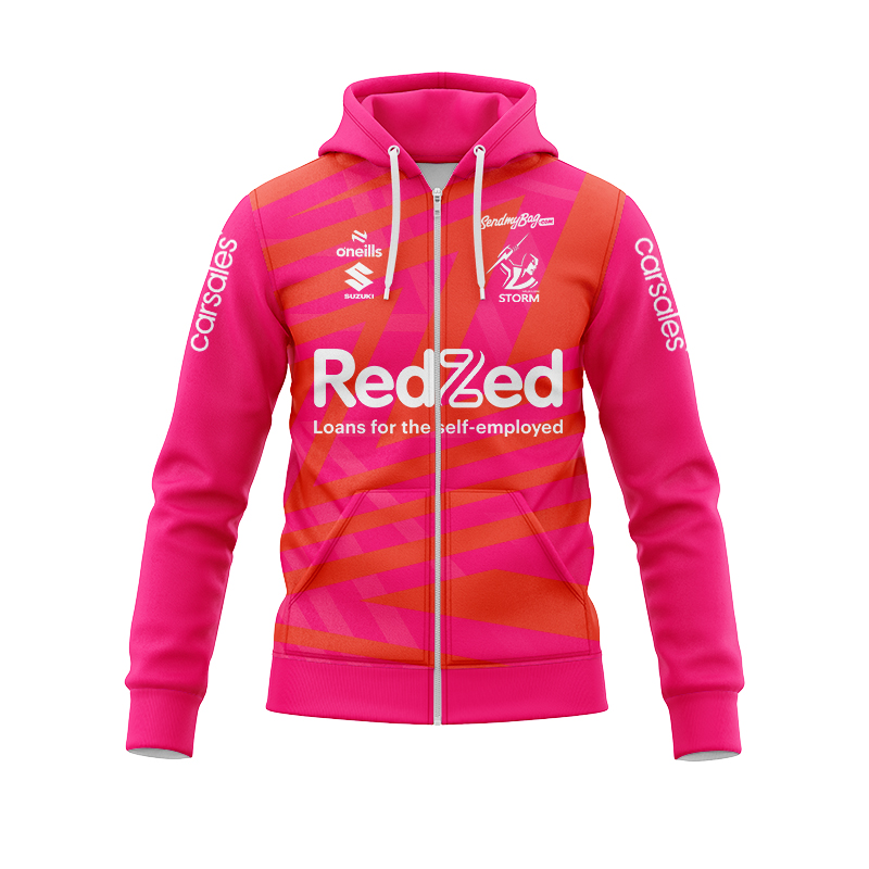 NRL Melbourne Storm 2025 Orange Warm Up Zipper Hoodie