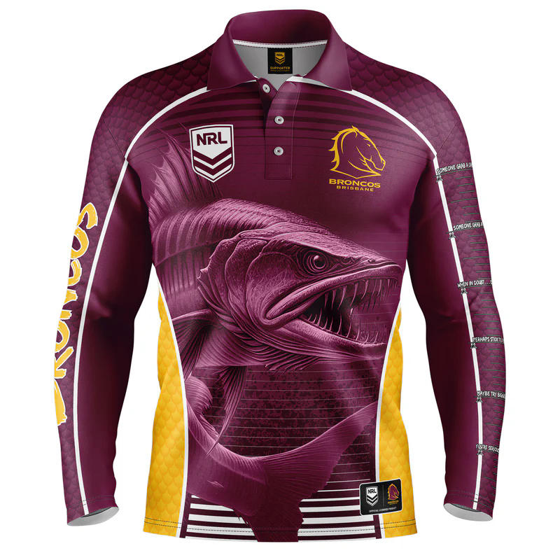 NRL Brisbane Broncos 2025 Barracuda Fishing Shirt