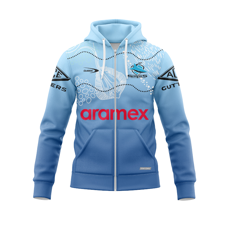 NRL Cronulla-Sutherland Sharks 2024 Indigenous Training Zipper Hoodie