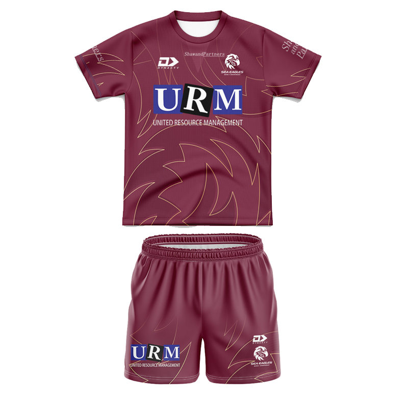 Kid's NRL Manly Warringah Sea Eagles 2025 Maroon Training Jersey+Shorts