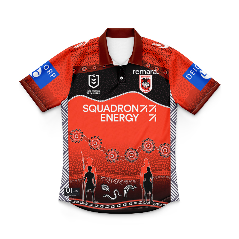 Kid's NRL St George Illawarra Dragons 2025 Indigenous Polo Shirt