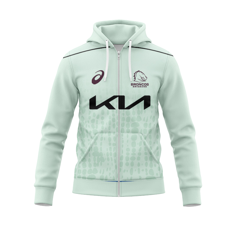 NRL Brisbane Broncos 2025 Mint Training Zipper Hoodie