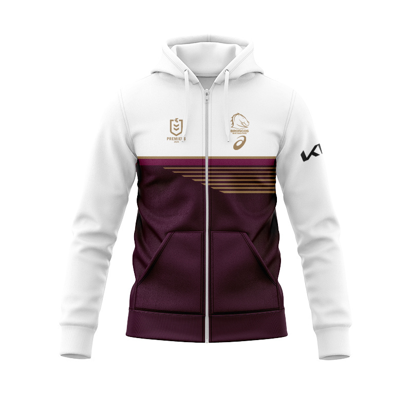 NRL Brisbane Broncos 2025 Premiers Gold Logo Zipper Hoodie