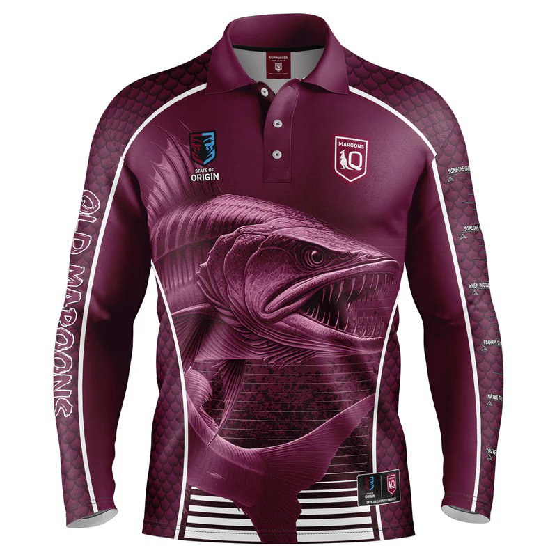 NRL QLD Maroons 2025 Barracuda Fishing Shirt