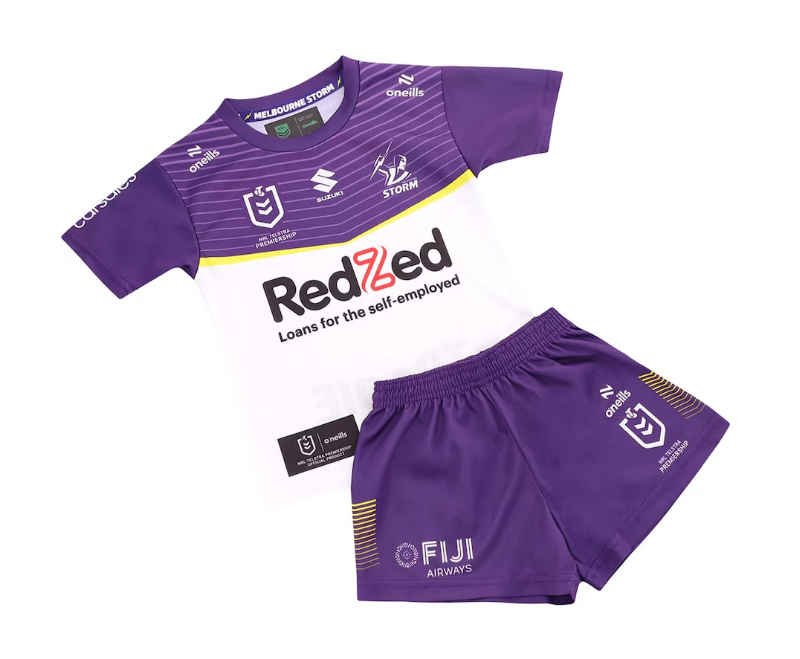 Kid's NRL Melbourne Storm 2025 Away Jersey+Shorts