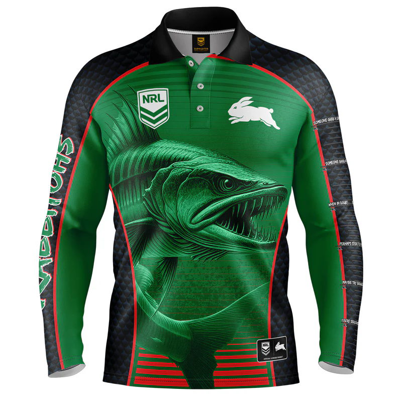 NRL South Sydney Rabbitohs 2025 Barracuda Fishing Shirt