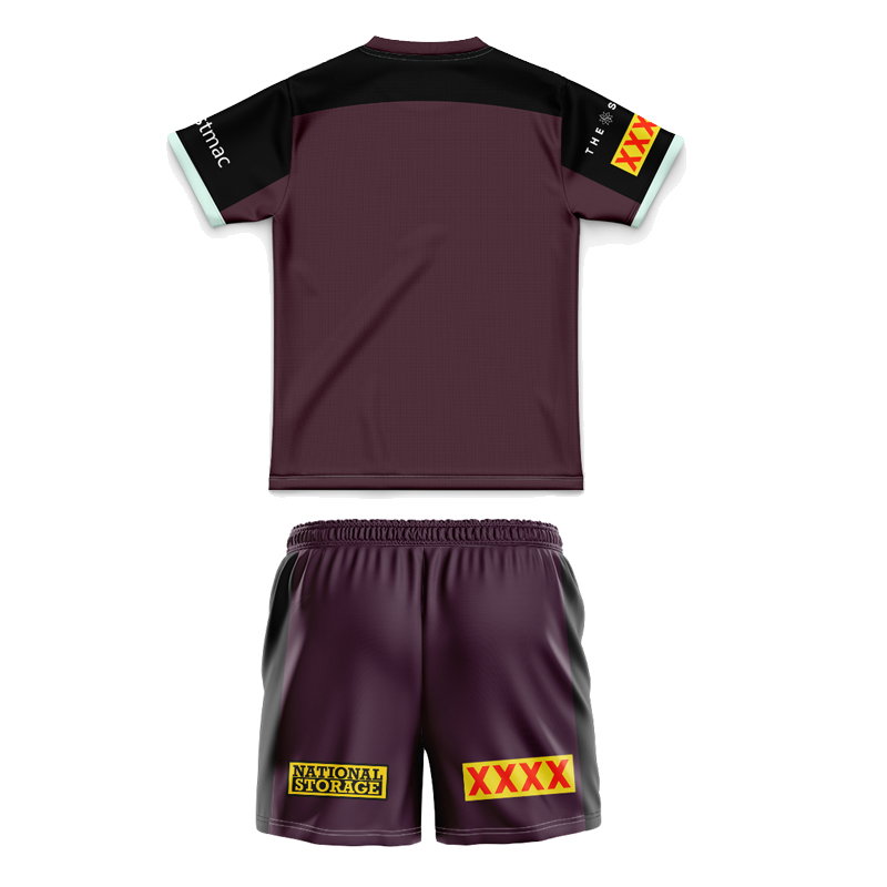 Kid's NRL Brisbane Broncos 2025 Maroon Training Jersey+Shorts
