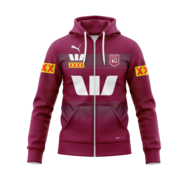 NRL QLD Maroons 2025 Red Training Zipper Hoodie