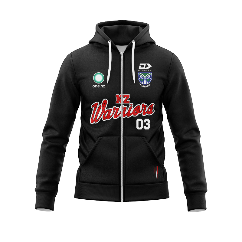 NRL New Zealand Warriors 2024 Black Warm Up Zipper Hoodie