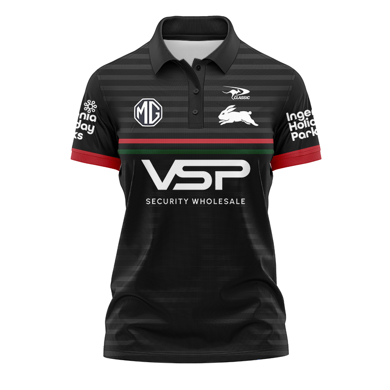 Women's NRL South Sydney Rabbitohs 2024 Black Training Polo Shirt
