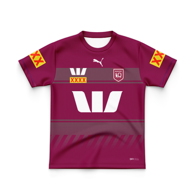 Kid's NRL QLD Maroons 2025 Red Training Jersey