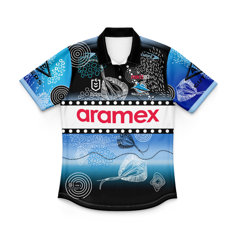 Kid's NRL Cronulla-Sutherland Sharks 2024 Indigenous Polo Shirt