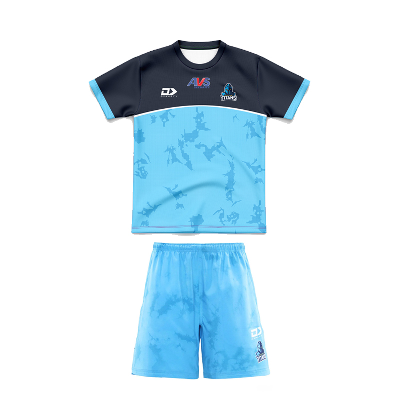 Kid's NRL Gold Coast Titans 2025 Cyan Training Jersey+Shorts